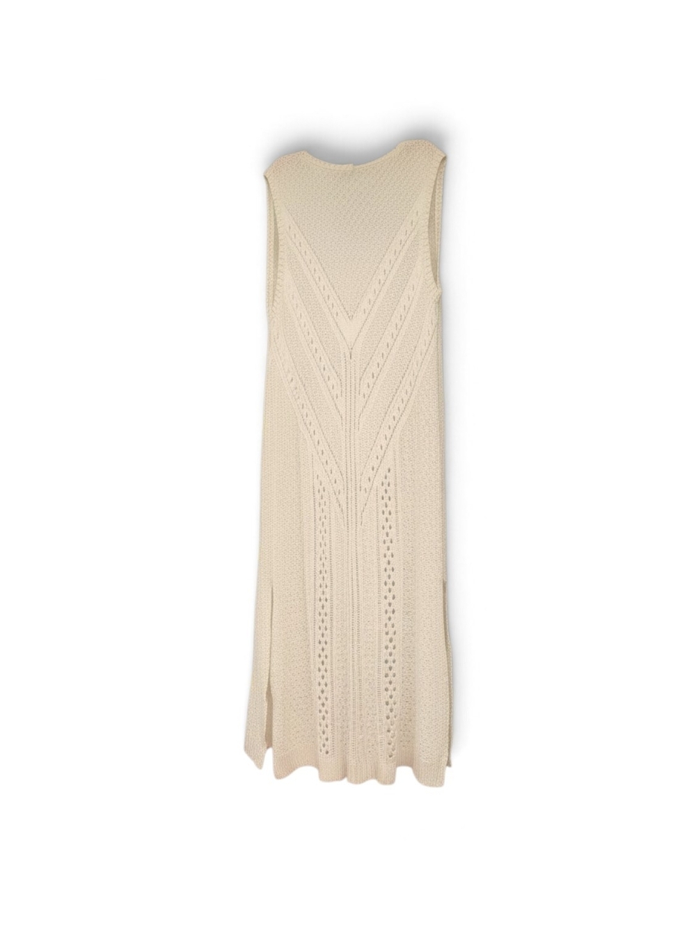 Alga Cream Knit Duster Vest Longline Open Front Cardigan Boho Layering Sz Medium